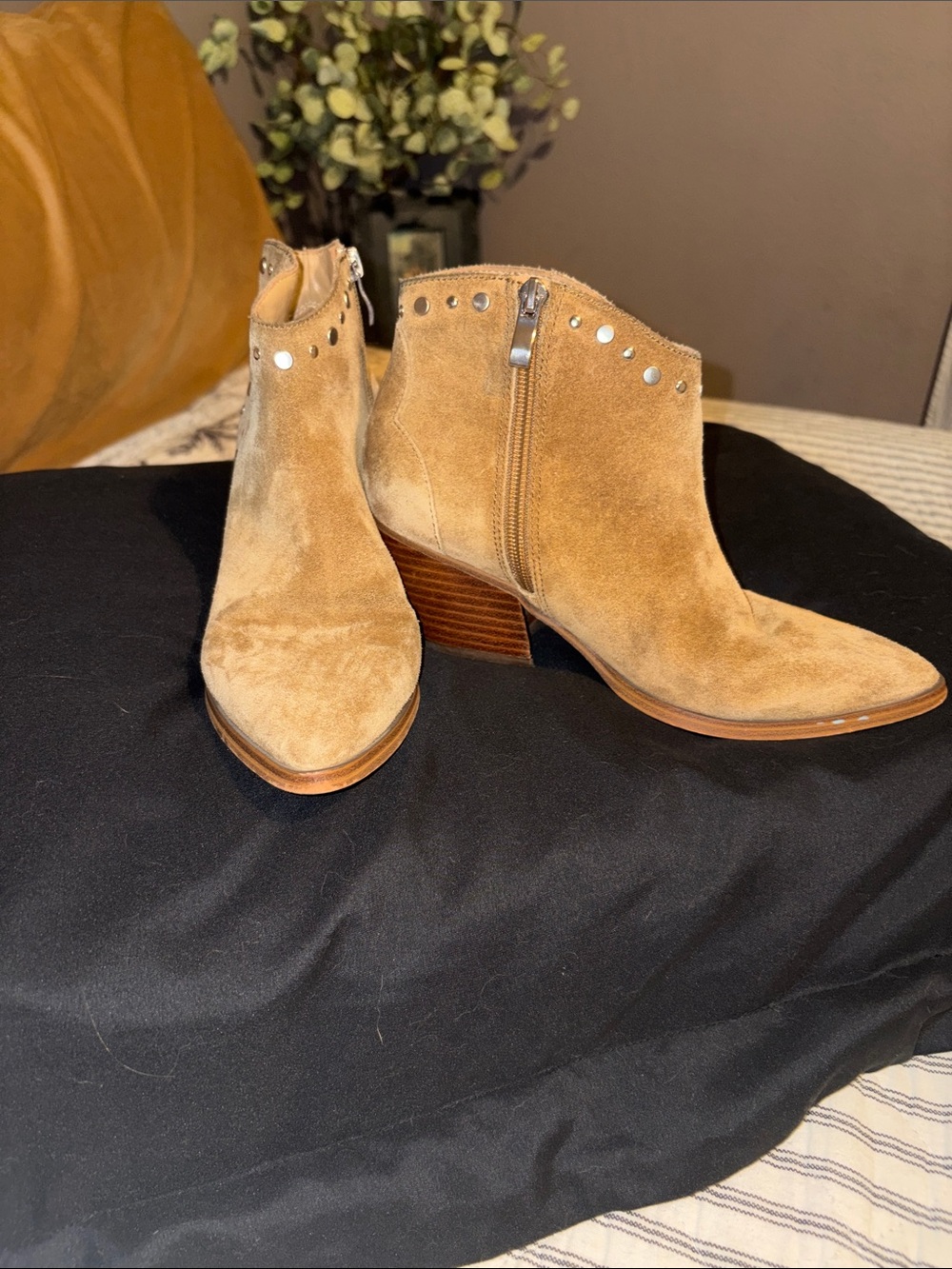 Marc Fisher Tan Suede Studded Ankle Booties